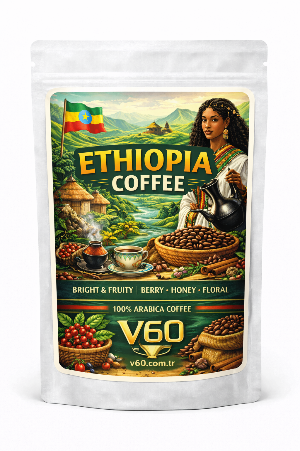 Etiyopya Yirgacheffe Çekirdek Kahve V60